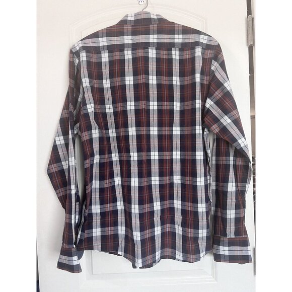 Flag & Anthem Mens Plaid Shirt Button Up Medium Navy Red White Long Slv - Picture 3 of 12